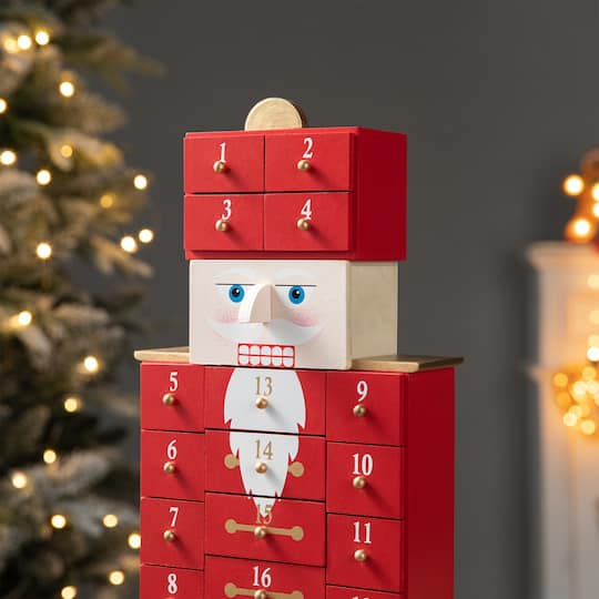 Glitzhome® 17.25'' Wooden Christmas Nutcracker Countdown Calendar Décor
